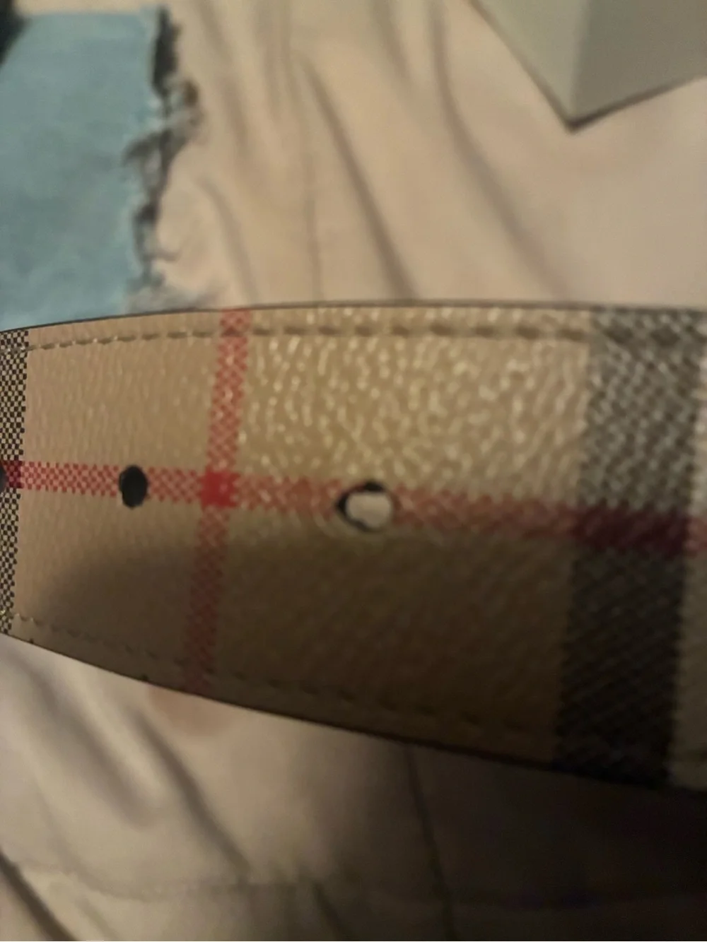 Burberry Beige Check Belt with Gold TB Buckle